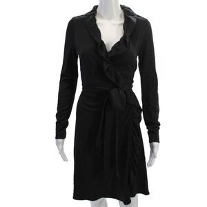 Milly Womens Wrap Dress Black Long Sleeve Knee Length Size S